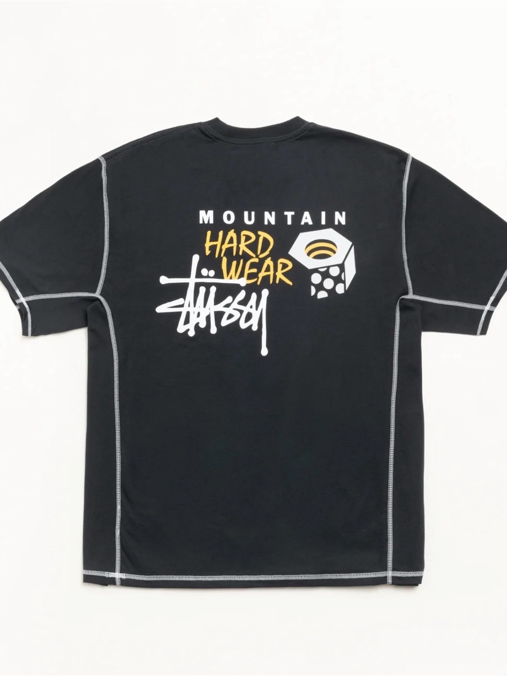 Stussy Black Short-Sleeve Tee with Yellow & White Graphic